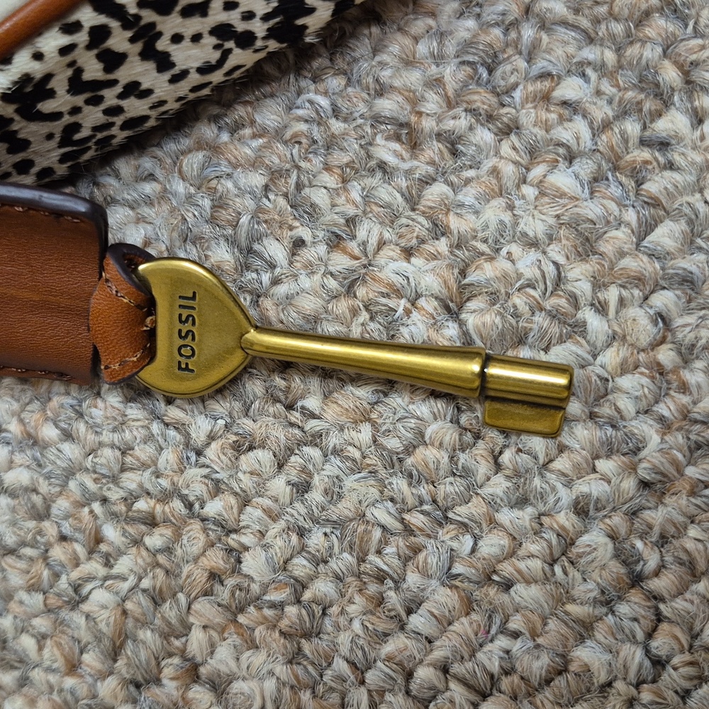 Fossil Memoir Novella Turn Lock Flap Brown & Cream Leather Crossbody Bag/Purse - Picture 13 of 15
